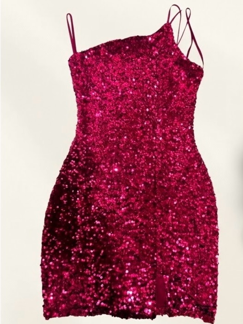 Fuchsia Sequin Spaghetti-Strap Mini Dress